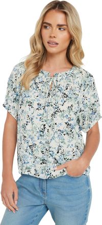 M&Co Petites Petite Floral Tie Neck Blouse - Womens White