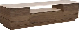 Vente-Unique Mueble de TV con 3 puertas y 1 estante - Marr&oacute;n natural oscuro y efecto travertino beige - LOTULA