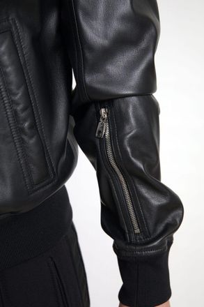 Dolce & Gabbana Black Leather Full Zip Bomber Men Jacket Lambskin Clothing
