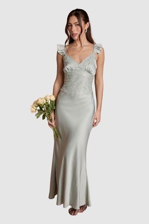 Coast Lace Trim Cami Button Maxi Dress in Sage at Nordstrom, Size 10