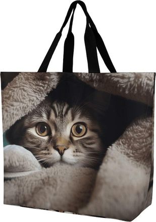 Generic Cat Under Blanket Shopping Bag Durable Shoulder Bag Foldable Shopping Bags For Beach Work Ladies
