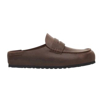 Birkenstock Mules, male, Brown, 9 UK, Brown Leather Moccasin Sandals