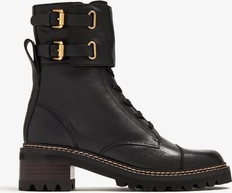 See By Chlo&eacute; See by Chloe Mallory Combat Boots Womens Black Leather Side Zip Ankle JOBB1084