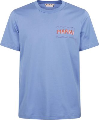 Marni Blauw T-shirt met ronde hals en logo-applicatie - Heren - T-shirts - Blauw - XL - Tops