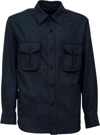 Caruso Overshirt Tessuto - Heren - Casual Overhemden - Blauw - M - Wol - Overhemden