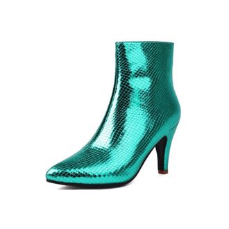 Generic Womens Ankle Boots With Metallic Snakeskin Print Pointed Toe Stiletto Heels Slip-On Design Vibrant Color Sleek Silhouette Soft Inner Lining Durable Ou