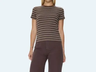 Pistola Denim Alba Shrunken Tee In Bruna Black Stripe