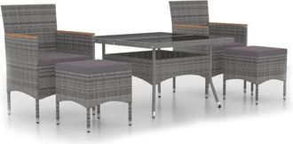 vidaXL Set Comedor Jard&iacute;n 5 Pzas Rat&aacute;n Sint&eacute;tico Vidrio Templado Gris Vidaxl