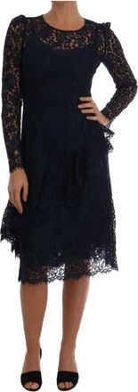 Dolce & Gabbana Blauwe Bloemenkanten Sheath Jurk - Dames - Casual kleedjes - Zwart - S - Katoen - Kleedjes