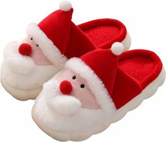 Generic Festive Holiday Print Cozy Winter Slippers Warm Fleece Lined Indoor Outdoor Home Footwear Soft Comfortable Couple Design For Women White Shoes Womens 