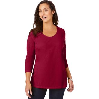 Jessica London Stretch Cotton Scoop Neck Tee in Rich Burgundy at Nordstrom, Size 16