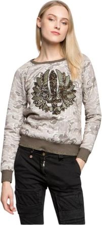 Aeronautica Camouflage Print Sweatshirt met Geborduurd Pailletten Paneel - Dames - Sweatshirts - Bruin - 2XL - Pailletten - Hoodies & sweatvesten