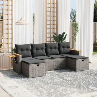 vidaXL Vidaxl - Set De Muebles De Jard&iacute;n 6 Pzas Y Cojines Rat&aacute;n Sint&eacute;tico Gris