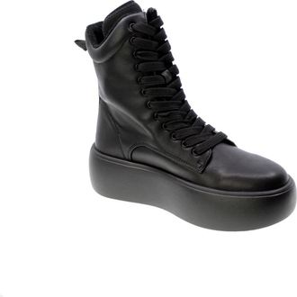 Fessura Zwarte leren enkellaarzen - Dames - Veterlaarzen - Zwart - 37 EU - Leer - Schoenen