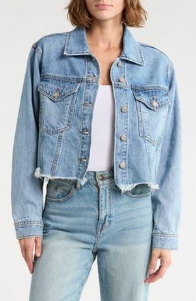 Current Elliott Fray Hem Crop Denim Trucker Jacket in Light Wash at Nordstrom Rack, Size X-Small