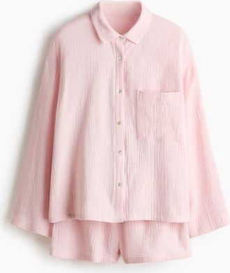 H&M Pyjama Shirt And Shorts in Light Pink at Nordstrom, Size Xx-Small