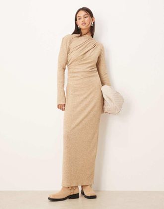 Asos Vestito lungo a coste neutro mélange con drappeggio