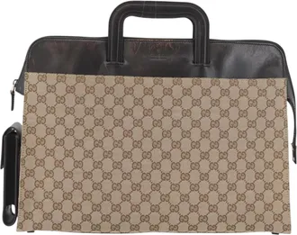 Gucci Gg Canvas Canvas Beige Canvas Briefcase Bag (Pre-Owned)