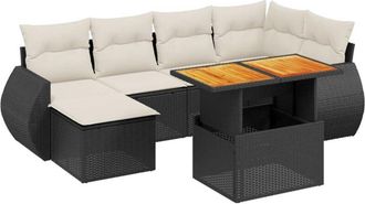 vidaXL Vidaxl - Set De Sof&aacute;s De Jard&iacute;n 7 Pzas Con Cojines Rat&aacute;n Sint&eacute;tico Negro