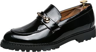 Generic Business Dress Shoes for Men Classic Patent Monk Strap Without Lacing Loafers Round Toe Leather Shoe Block Heel Non Slip Causal Wide Footwear for Dail