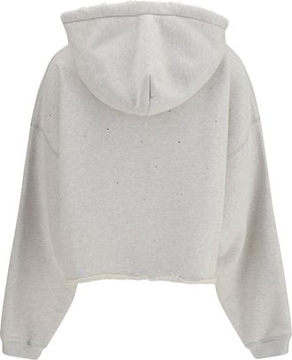 Golden Goose Womens Star Cropped Hoodie Vintage Gray Melange Cotton Sweatshirts Sweater