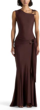 Mani&egrave;re De Voir Rania Asymmetric Draped Midaxi Dress in Brown at Nordstrom, Size 10