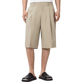 AllSaints Castro Pleated Cotton Shorts in Pasilla Brown at Nordstrom, Size 32