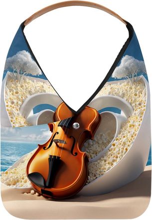 Generic Violin Cheese Pattern Reusable Lightweight Grocery Bags - Foldable Into Compact Pouch, Washable & Sturdy, Multipurpose for Shopping and Travel