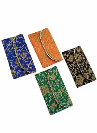 Generic Embroidered Flower Clutch & Hand Bag for Women - Wedding, Baby Shower, Haldi, Mehandi, Shagun, Housewarming Return Gift - Zippered Silk Envelope Purse