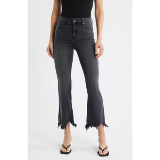 Hidden Jeans Fray Hem Crop Flare Jeans in Black at Nordstrom, Size 26