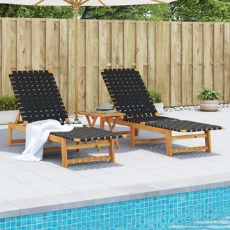 vidaXL Tumbonas Con Mesa 2 Unidades Madera Maciza De Acacia Negro Vidaxl