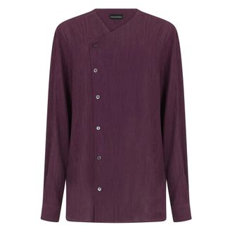 Emporio Armani Casual Shirts, male, Red, Size: L Shirt with Off-center Closure in Crepe Fabric