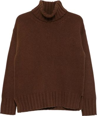 Jucca Truien & Vesten, Dames, Bruin, S, Wol, Gebreide trui met rolkraag