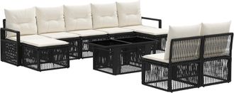 vidaXL Conjunto De Sof&aacute;s De Jard&iacute;n 10 Uds. Negro Y Blanco Crema Vidaxl