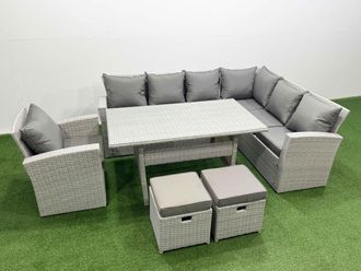 Fimous Rattan Garden Furniture Sets Outdoor 9 Seater Patio Dining Corner Sofa in Light Grey