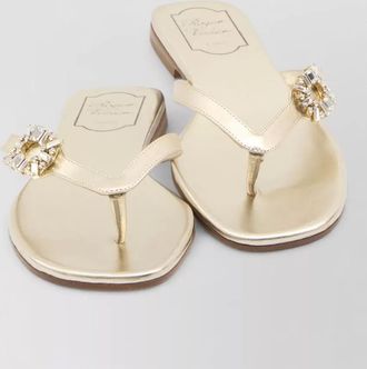 Roger Vivier leather thong sandals crystal strap detail