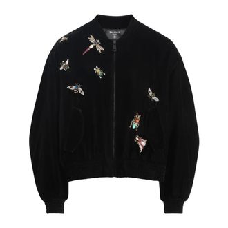 Balmain Bomber Jacket in Velluto Ricamato con Insetti - - Jackets - Uomo - Nero - M