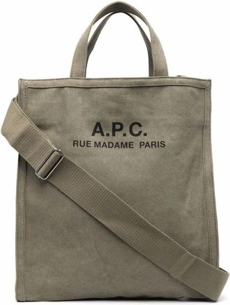 A.P.C. Khaki Groene Tote Bag met Logo-print - Heren - Shoppers - Groen - ONE Size - Tassen