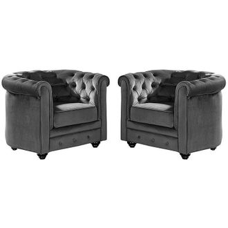 Vente-Unique Vente-unique - Lotto di 2 poltrone chesterfield in velluto Antracite