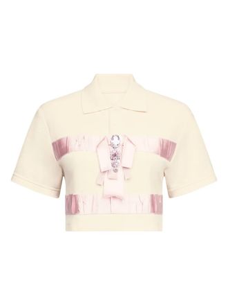 Area crystal-embellished cropped polo - Neutrals