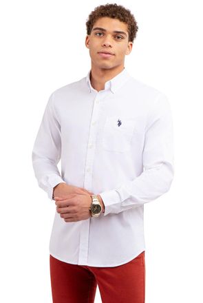 U.S.Polo Association Mens Long Sleeve Classic Fit 1 Pocket Solid Stretch Poplin Woven Shirt Adult, Optic White, XL