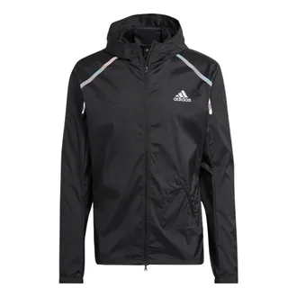 adidas Mens adidas Solid Color Logo Printing Sports Hooded Long Sleeves Jacket Black HK5637