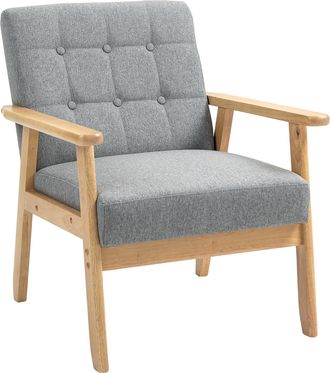 OEM Butaca De Sal&oacute;n Tapizada En Lino Con Reposabrazos Y Marco De Madera De Caucho Carga 130 Kg Gris Claro