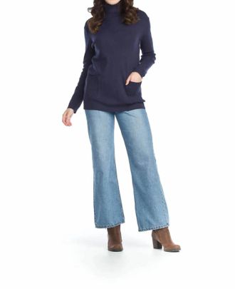 Papillon Turtle Neck Sweater With Patch Pockets In Navy
