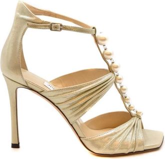 Jimmy Choo London Stijlvolle Zomersandalen - Dames - Sandalen met hakken - Beige - 35 EU - Leer - Schoenen
