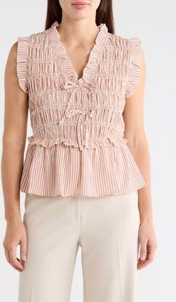 Chenault Stripe Smocked Peplum Seersucker Top in Rose/Ivory at Nordstrom Rack, Size X-Large