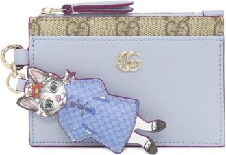 Gucci Beige Dark Brown Light Blue Leather Canvas Coin Purse/Coin Case (Pre-Owned)