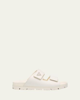 Prada Mens Fussbett Leather Dual-Grip Slide Sandals
