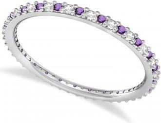 Allurez Petite Diamond & Amethyst Eternity Wedding Band 14k White Gold (0.25ct)