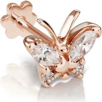 Maria Tash Diamond Butterfly Threaded Stud Earring in 18K Rose Gold/diamond at Nordstrom
